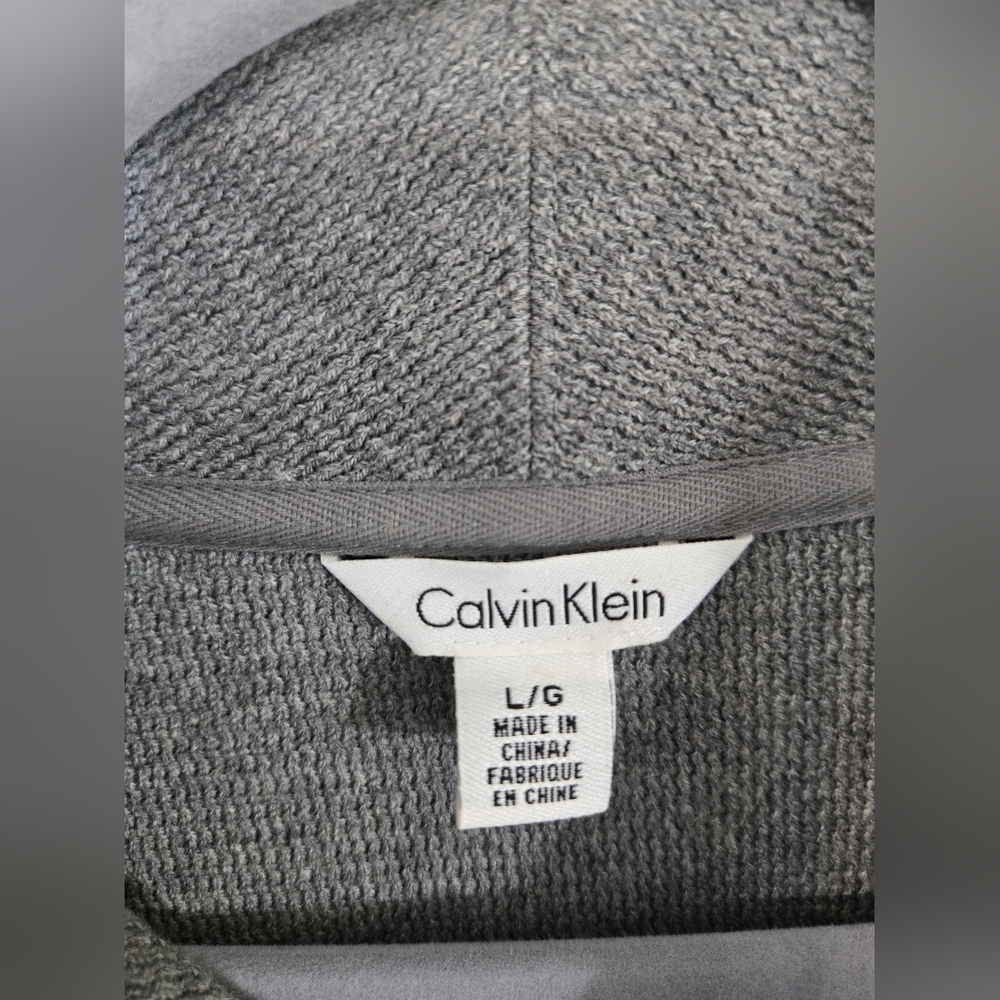 Calvin Klein Light Gray Men's Shawl Neckline Sweater Work Preppy Academia, L - Picture 4 of 10